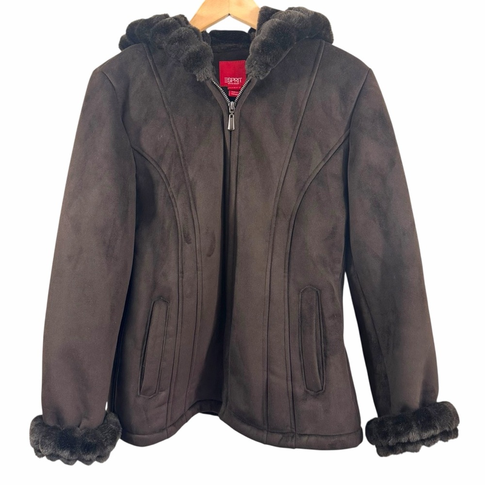 Esprit Womens Brown Faux Fur Coat Size Medium